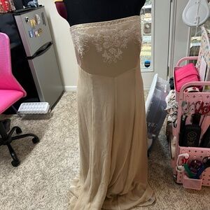 100% Silk Strapless Evening Gown, Gold Silk Chiffon and Satin, Size 16, Talbots